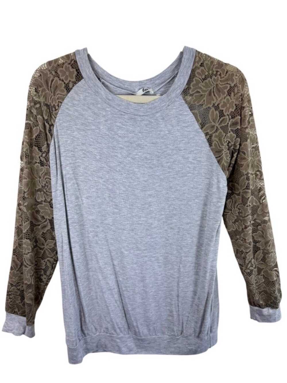 Egy Gray‎ Raglan Stretchy Long Tan Lace Sleeve Rayon Top Made In USA Size M